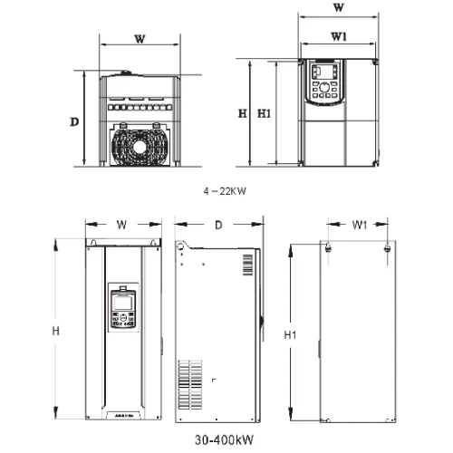 Bản vẽ kích thước Biến tần 3 pha 380V ra 3 pha 380V 15kW HELION HL-V3 T3 015G/018P