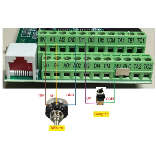 Sơ đồ đấu dây điều khiển Biến tần 3 pha 380V ra 3 pha 380V 5.5kW HELION HL-V3 T3 5R5G/7R5P